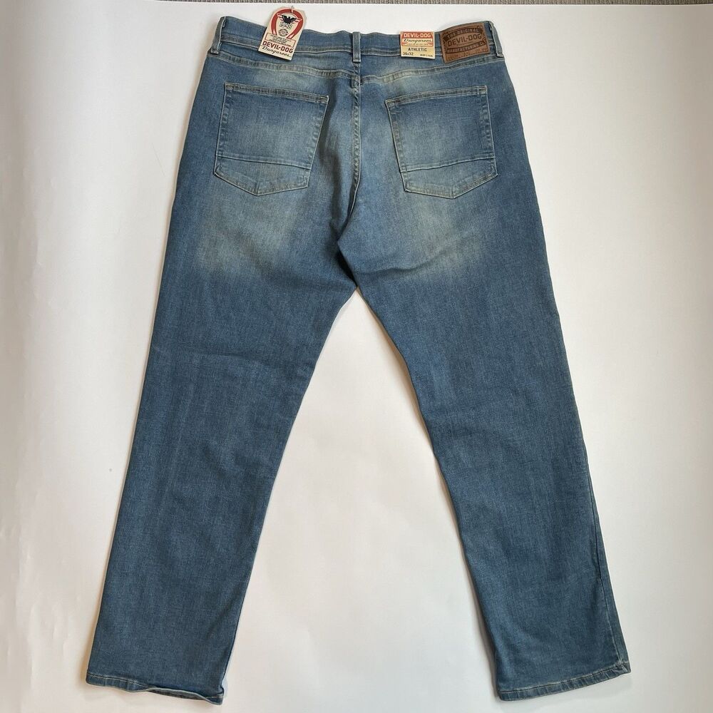 Devil Dog Athletic Fit Stretch Jeans Mens Denim Medium Wash Faded Size 36x32 NEW - Picture 4 of 15